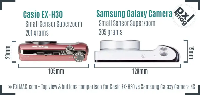 Casio EX-H30 vs Samsung Galaxy Camera 4G top view buttons comparison