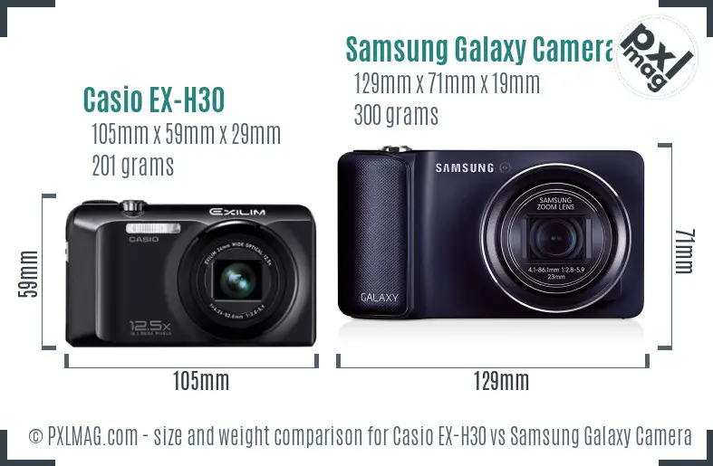 Casio EX-H30 vs Samsung Galaxy Camera size comparison