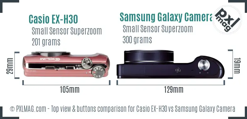 Casio EX-H30 vs Samsung Galaxy Camera top view buttons comparison