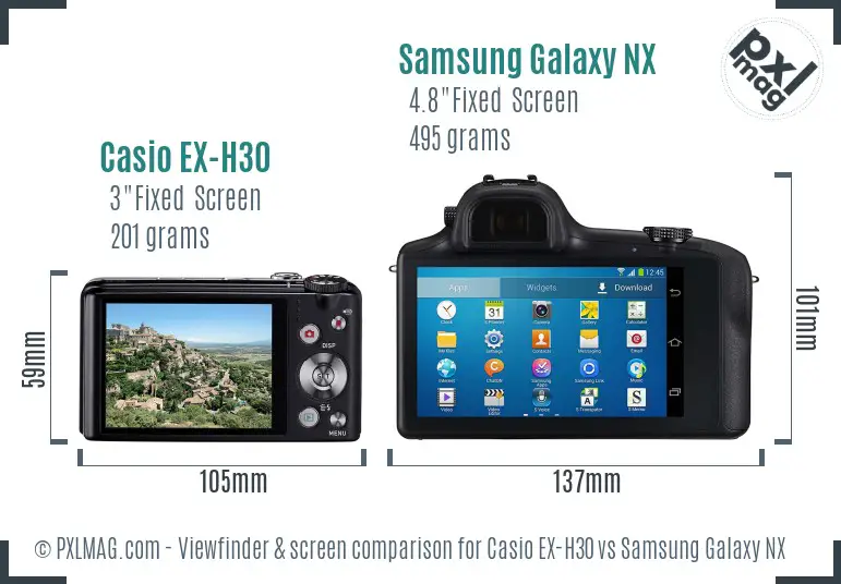 Casio EX-H30 vs Samsung Galaxy NX Screen and Viewfinder comparison