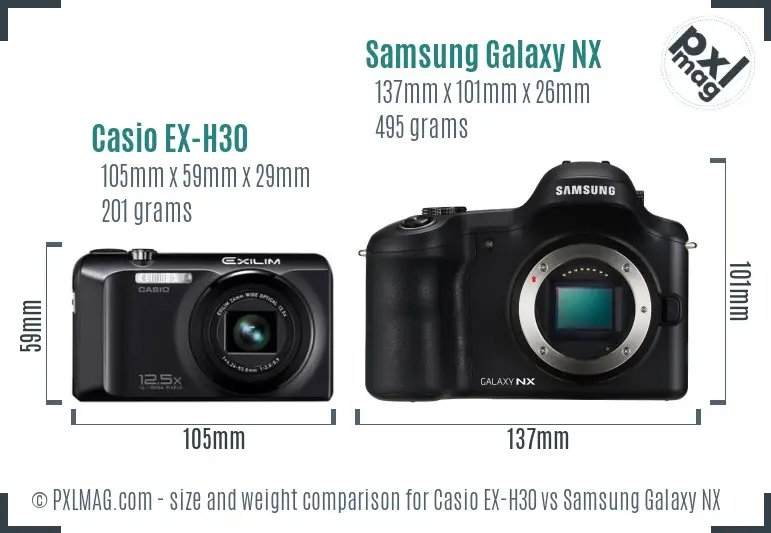 Casio EX-H30 vs Samsung Galaxy NX size comparison