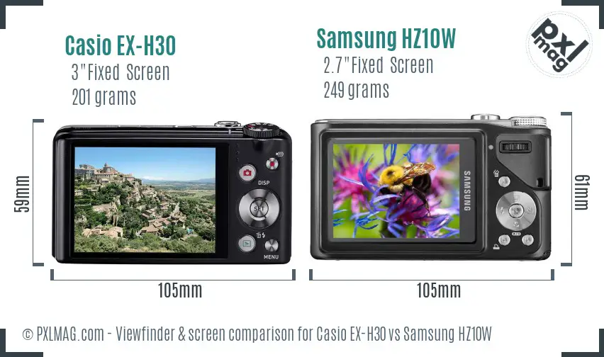 Casio EX-H30 vs Samsung HZ10W Screen and Viewfinder comparison