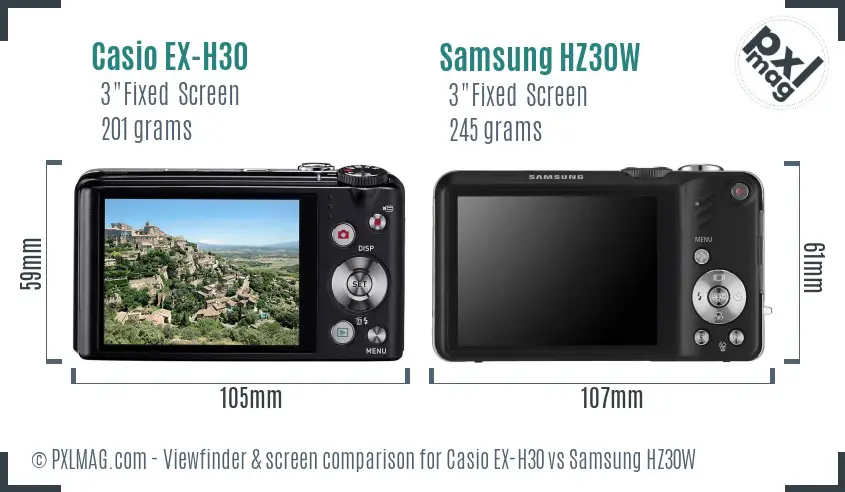 Casio EX-H30 vs Samsung HZ30W Screen and Viewfinder comparison