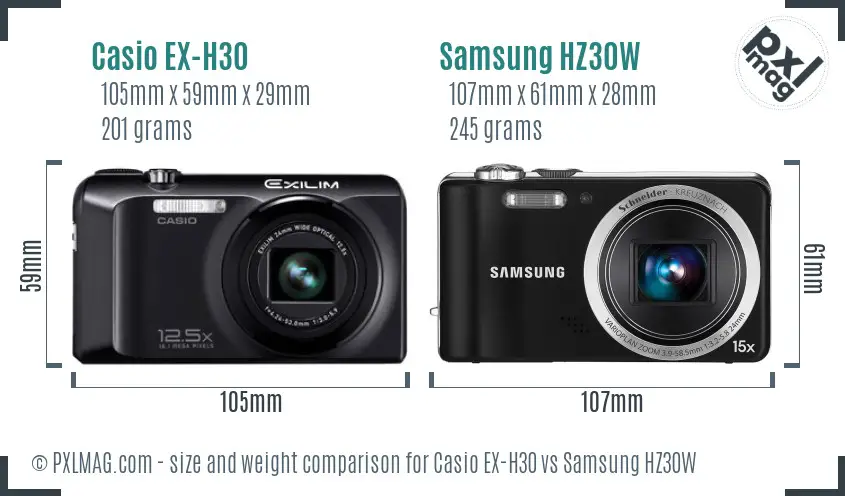 Casio EX-H30 vs Samsung HZ30W size comparison