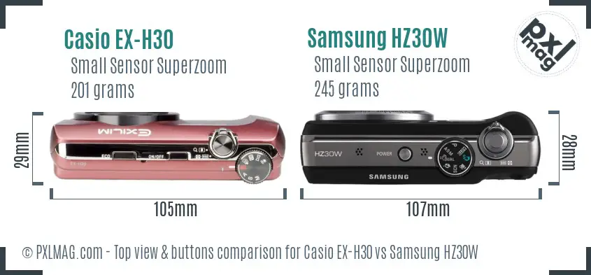 Casio EX-H30 vs Samsung HZ30W top view buttons comparison