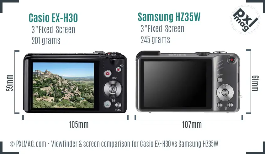 Casio EX-H30 vs Samsung HZ35W Screen and Viewfinder comparison