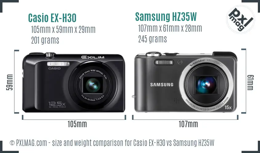 Casio EX-H30 vs Samsung HZ35W size comparison
