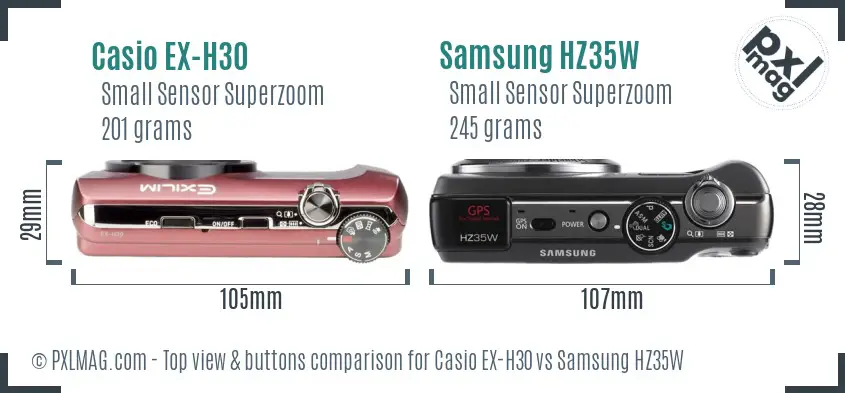 Casio EX-H30 vs Samsung HZ35W top view buttons comparison