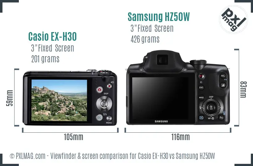 Casio EX-H30 vs Samsung HZ50W Screen and Viewfinder comparison