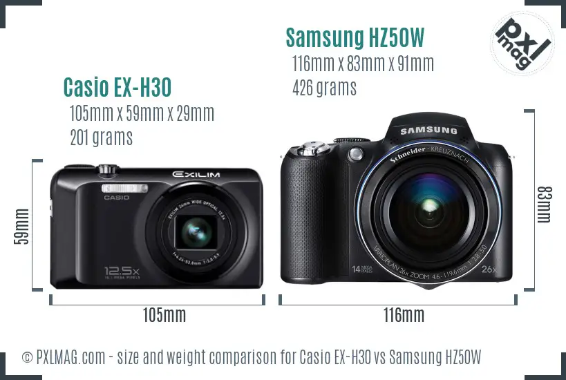 Casio EX-H30 vs Samsung HZ50W size comparison