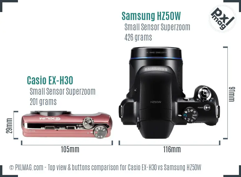 Casio EX-H30 vs Samsung HZ50W top view buttons comparison