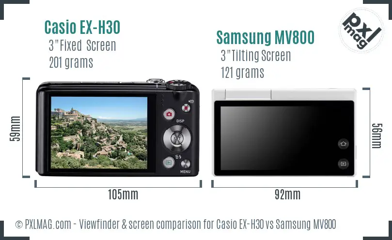 Casio EX-H30 vs Samsung MV800 Screen and Viewfinder comparison Casio EX-H30 vs Samsung MV800 Screen and Viewfinder comparison