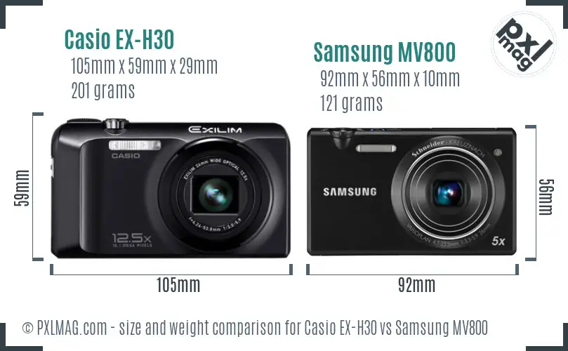 Casio EX-H30 vs Samsung MV800 size comparison Casio EX-H30 vs Samsung MV800 size comparison