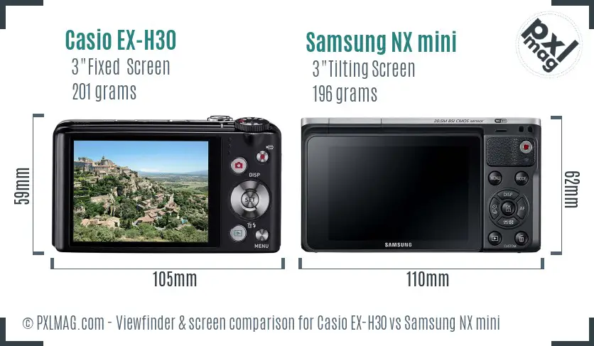 Casio EX-H30 vs Samsung NX mini Screen and Viewfinder comparison