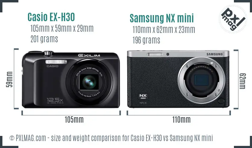 Casio EX-H30 vs Samsung NX mini size comparison