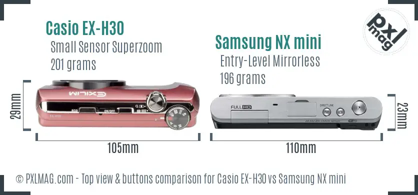 Casio EX-H30 vs Samsung NX mini top view buttons comparison
