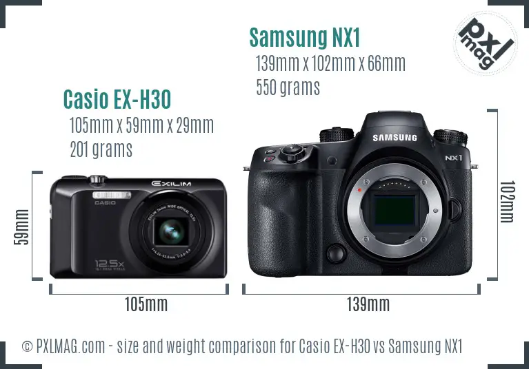 Casio EX-H30 vs Samsung NX1 size comparison