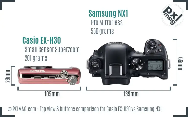Casio EX-H30 vs Samsung NX1 top view buttons comparison