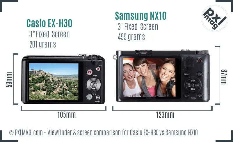 Casio EX-H30 vs Samsung NX10 Screen and Viewfinder comparison