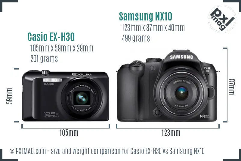 Casio EX-H30 vs Samsung NX10 size comparison