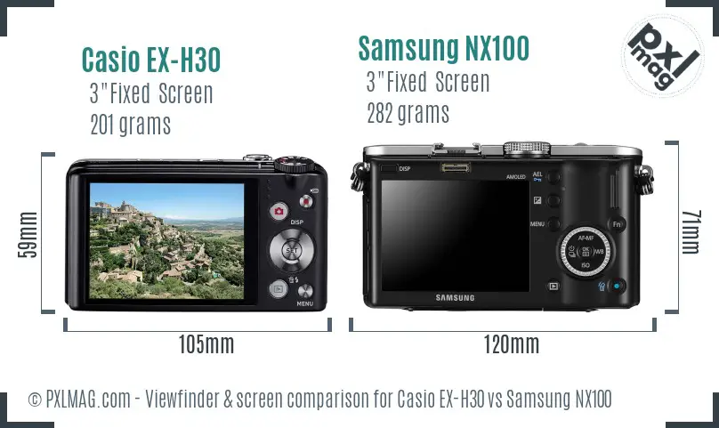 Casio EX-H30 vs Samsung NX100 Screen and Viewfinder comparison