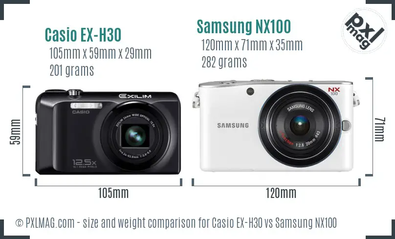 Casio EX-H30 vs Samsung NX100 size comparison