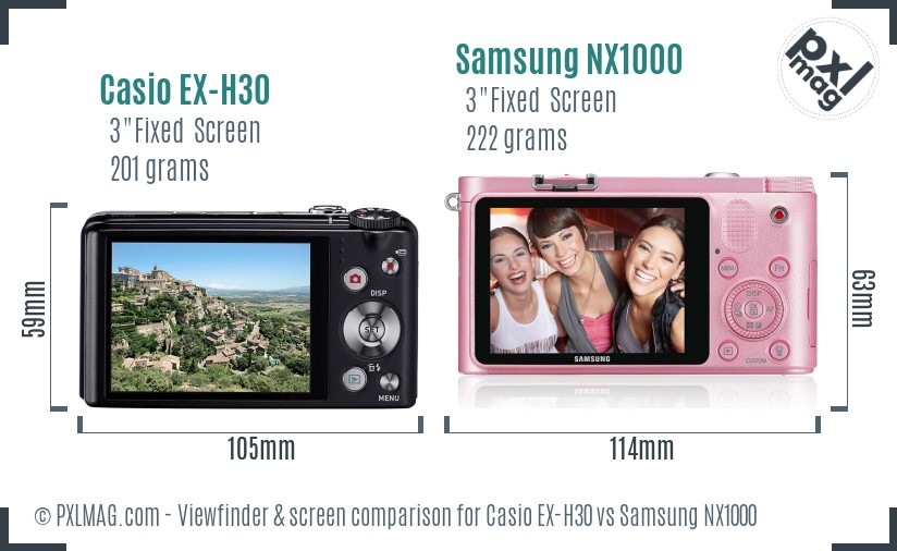 Casio EX-H30 vs Samsung NX1000 Screen and Viewfinder comparison