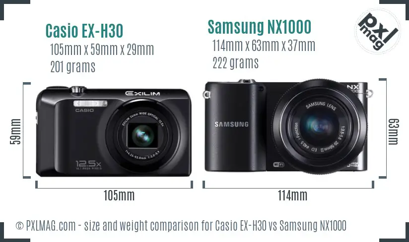 Casio EX-H30 vs Samsung NX1000 size comparison