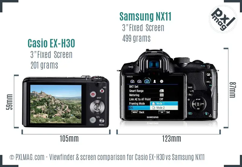 Casio EX-H30 vs Samsung NX11 Screen and Viewfinder comparison