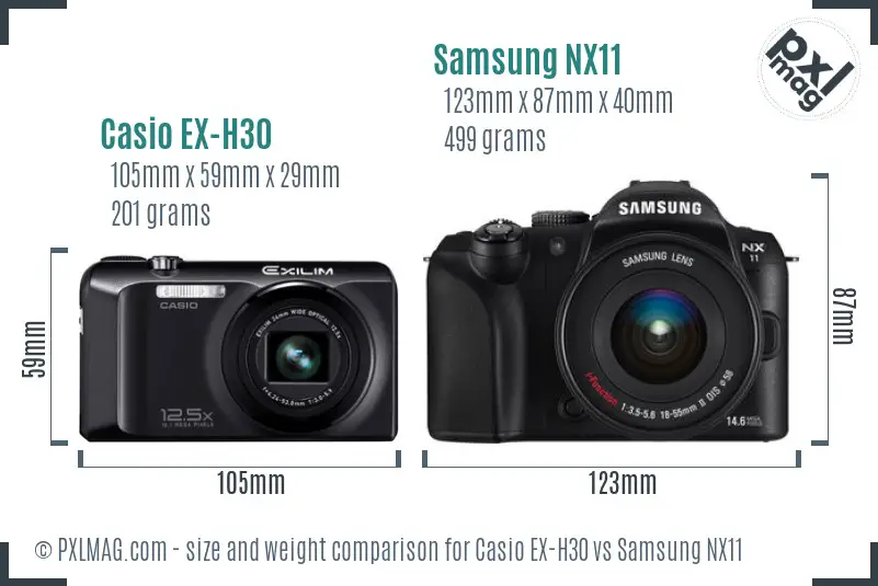 Casio EX-H30 vs Samsung NX11 size comparison