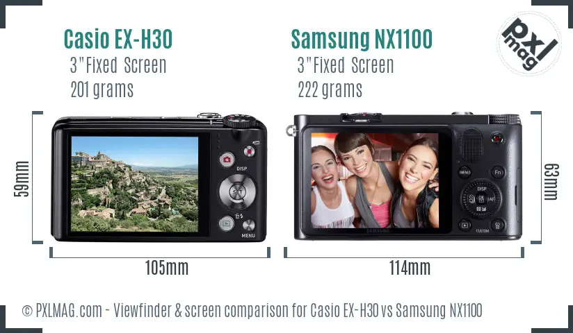 Casio EX-H30 vs Samsung NX1100 Screen and Viewfinder comparison