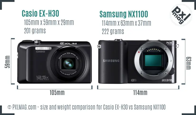 Casio EX-H30 vs Samsung NX1100 size comparison