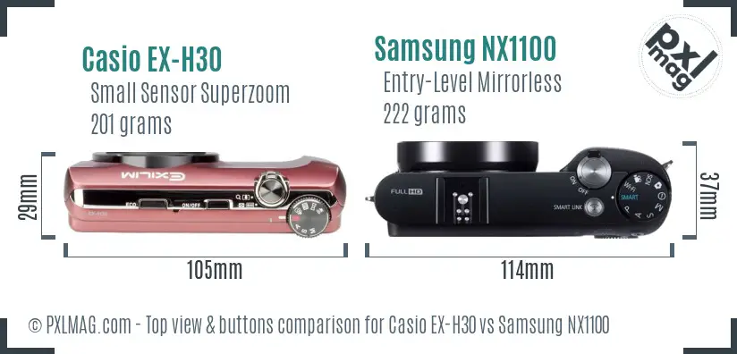 Casio EX-H30 vs Samsung NX1100 top view buttons comparison