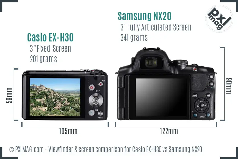 Casio EX-H30 vs Samsung NX20 Screen and Viewfinder comparison