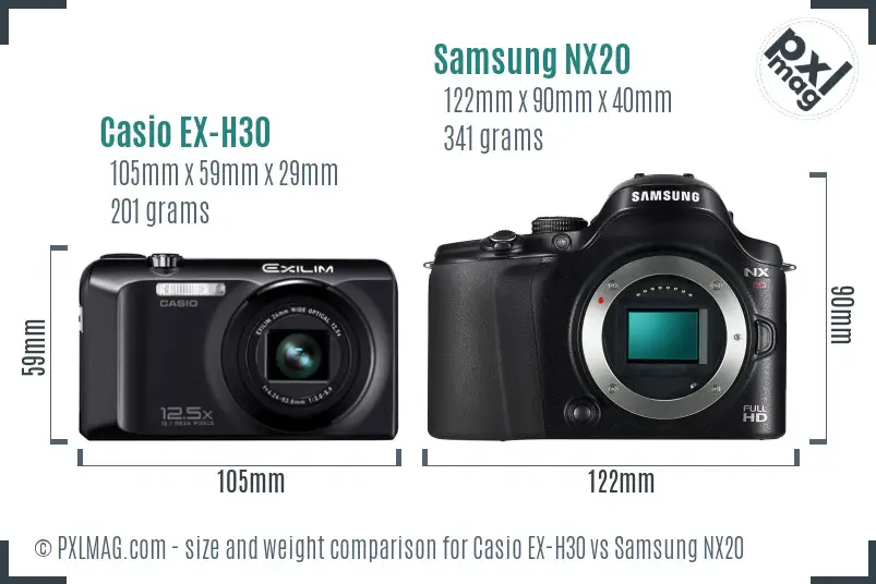 Casio EX-H30 vs Samsung NX20 size comparison