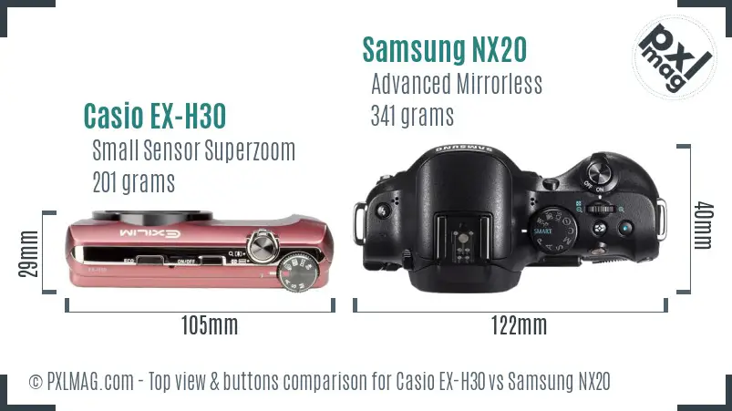 Casio EX-H30 vs Samsung NX20 top view buttons comparison