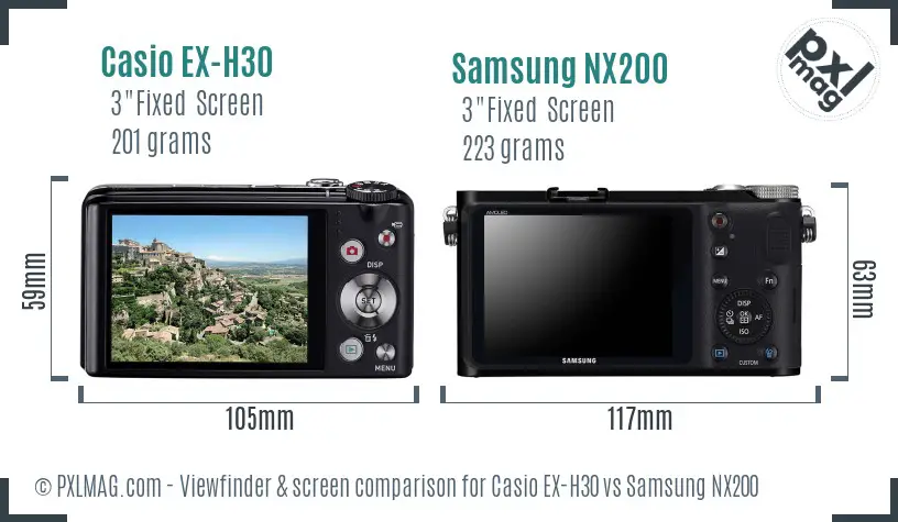 Casio EX-H30 vs Samsung NX200 Screen and Viewfinder comparison