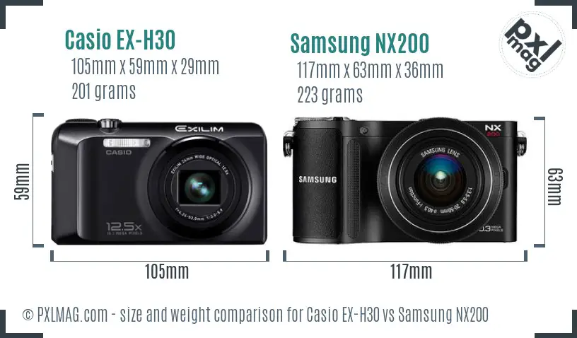 Casio EX-H30 vs Samsung NX200 size comparison