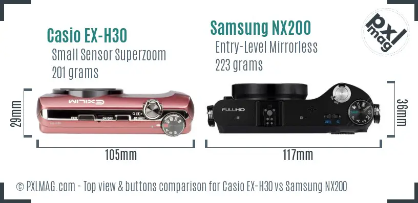 Casio EX-H30 vs Samsung NX200 top view buttons comparison