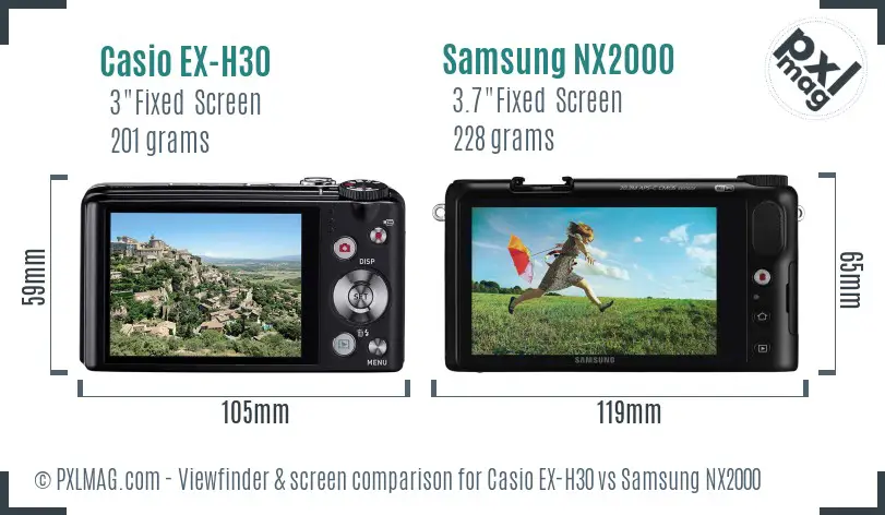 Casio EX-H30 vs Samsung NX2000 Screen and Viewfinder comparison