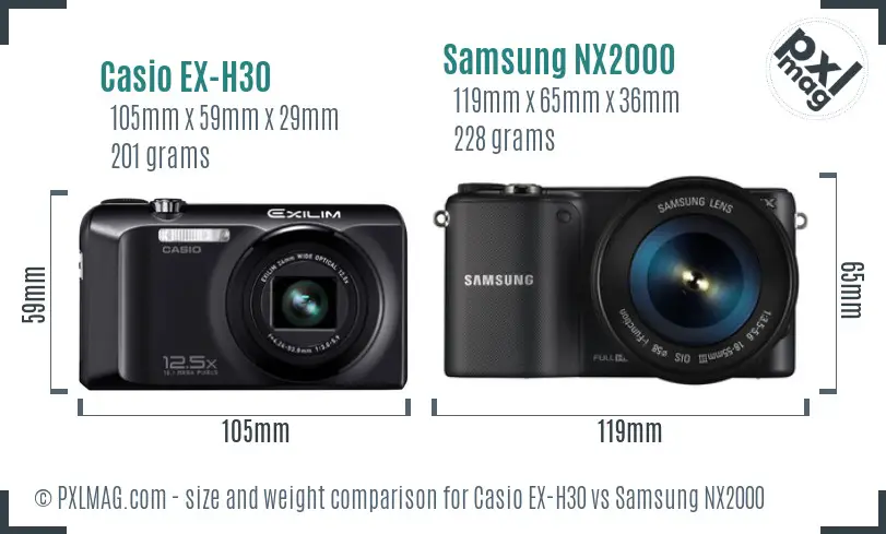 Casio EX-H30 vs Samsung NX2000 size comparison