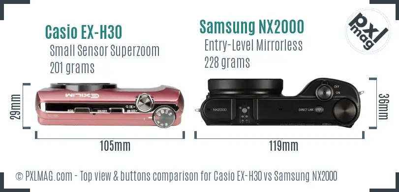 Casio EX-H30 vs Samsung NX2000 top view buttons comparison