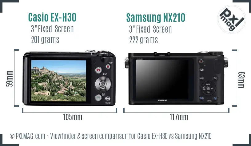 Casio EX-H30 vs Samsung NX210 Screen and Viewfinder comparison