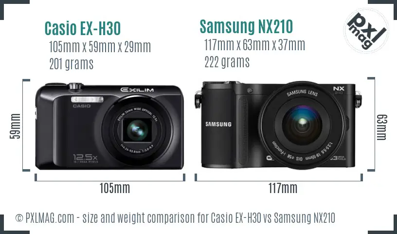 Casio EX-H30 vs Samsung NX210 size comparison