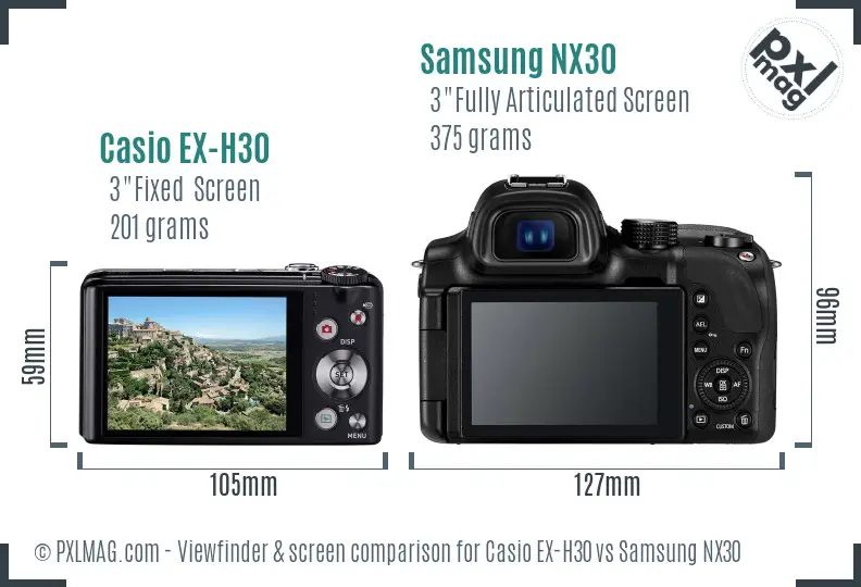 Casio EX-H30 vs Samsung NX30 Screen and Viewfinder comparison Casio EX-H30 vs Samsung NX30 Screen and Viewfinder comparison