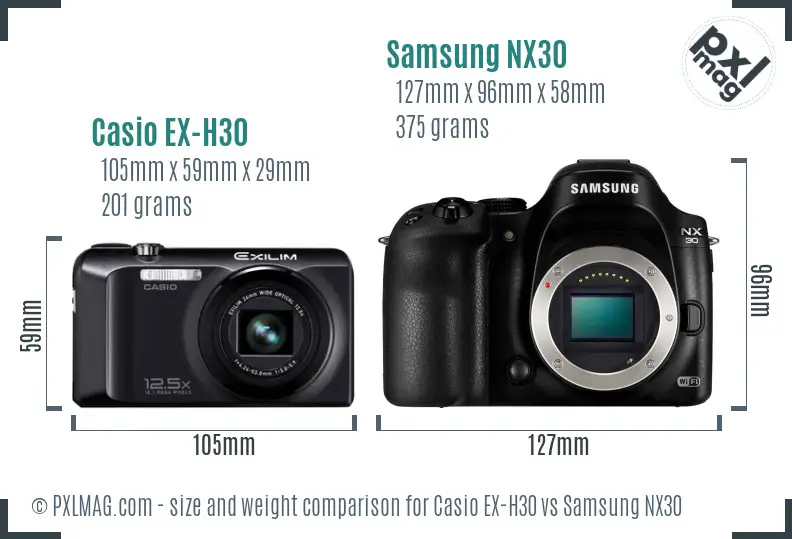 Casio EX-H30 vs Samsung NX30 size comparison Casio EX-H30 vs Samsung NX30 size comparison