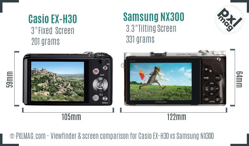 Casio EX-H30 vs Samsung NX300 Screen and Viewfinder comparison