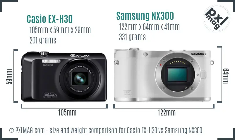 Casio EX-H30 vs Samsung NX300 size comparison