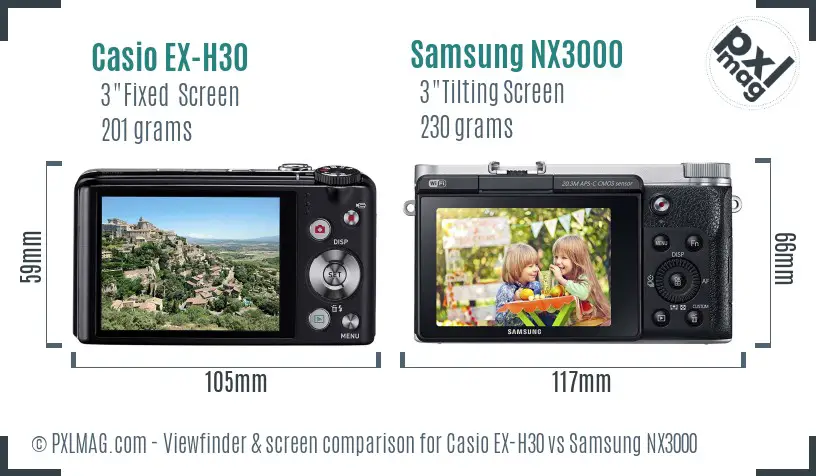 Casio EX-H30 vs Samsung NX3000 Screen and Viewfinder comparison