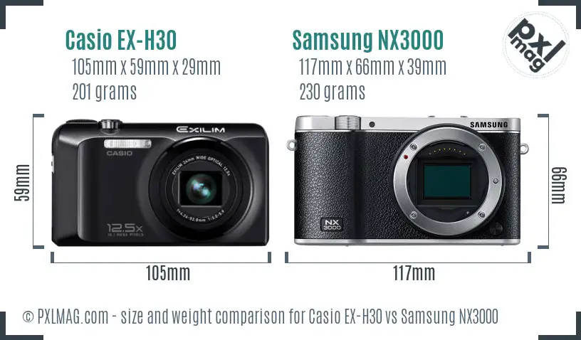Casio EX-H30 vs Samsung NX3000 size comparison